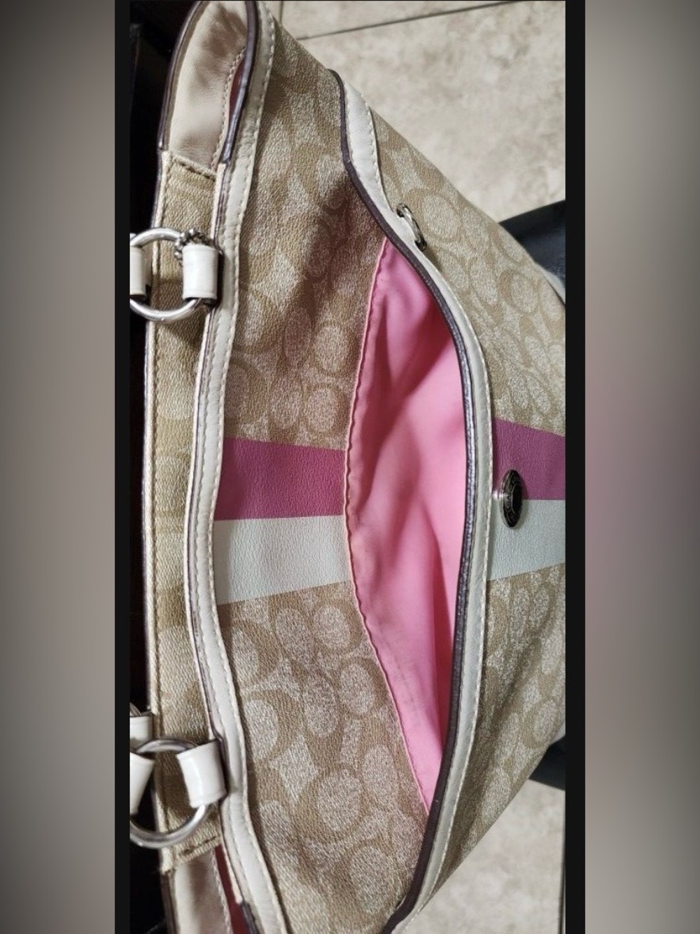 Coach Chelsea Heritage Beige Pink Signature Canvas Tote #14477 - 2010 - EUC - Picture 8 of 12